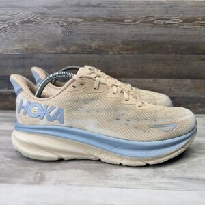 Hoka Clifton 9 Womens Running Shoes Oat Milk Lead Tan Blue 1127896 OKLB 10.5B